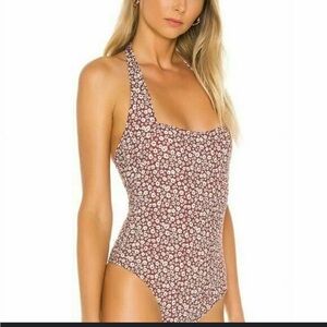 Free People Talk Back Halter Bodysuit Brown Floral M